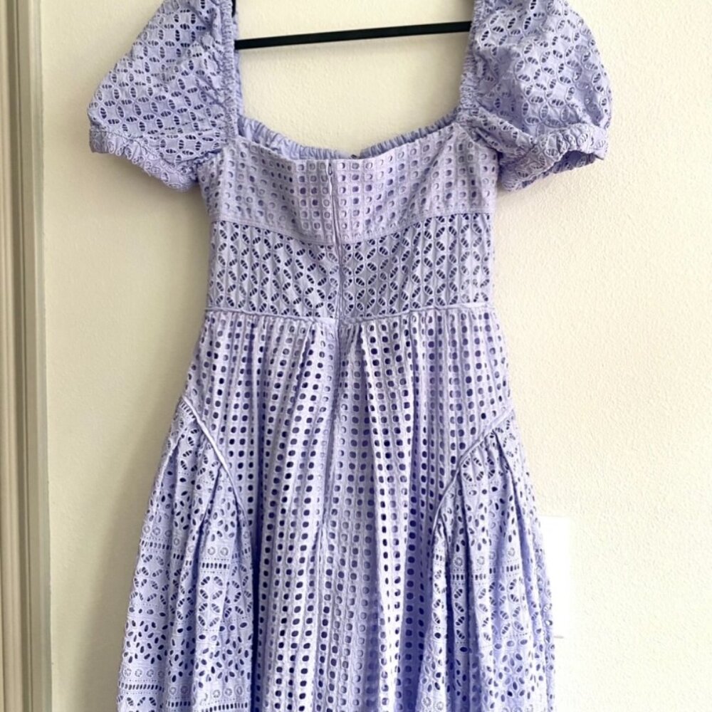 Self-Portrait Lilac Cotton Broderie Anglaise Midi Dress - Picture 4 of 16